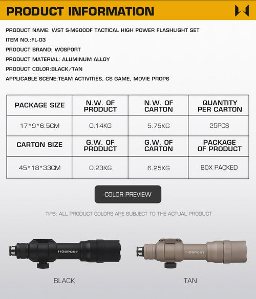 WOSPORT S-M600DF High Power Flashlight Set (FL-03) - APEXTAC GEAR