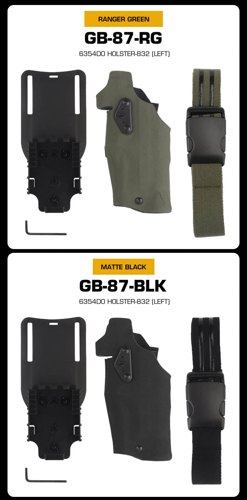 WOSPORT GB-87 6354DO Holster-832 left-side holster in black gray finish