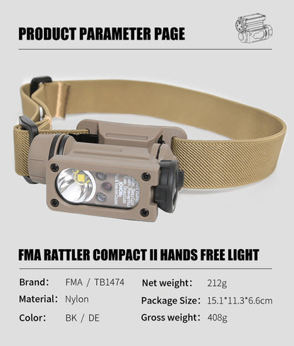 FMA Rattler Compact II Hands Free Light - BLACK - APEXTAC GEAR