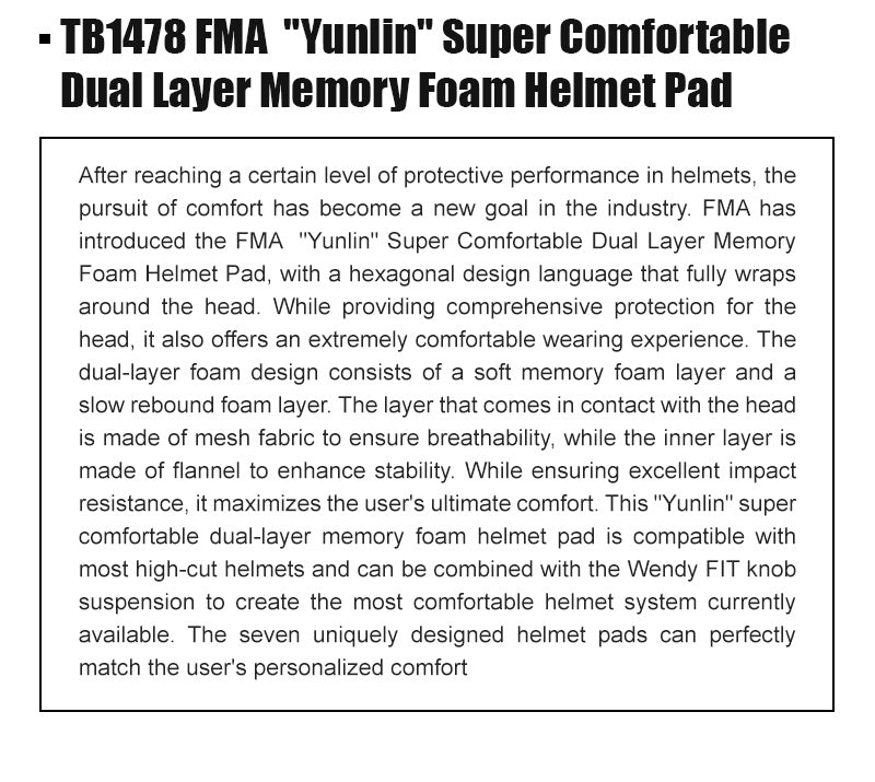 FMA "Yunlin" Super Comfortable Dual Layer Memory Foam Helmet Pad Cushion TB1478 - APEXTAC GEAR