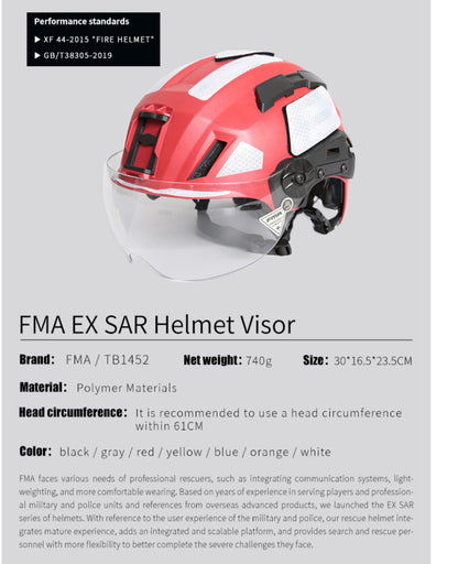 FMA EX SAR Helmet Recuse Training Outdoor Helmet with Visor - RED (TB1452) - APEXTAC GEAR
