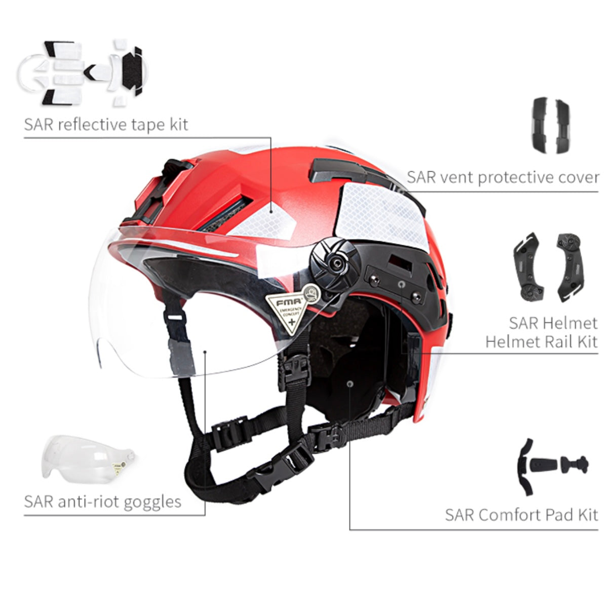 FMA EX SAR Helmet Recuse Training Outdoor Helmet with Visor - RED (TB1452) - APEXTAC GEAR