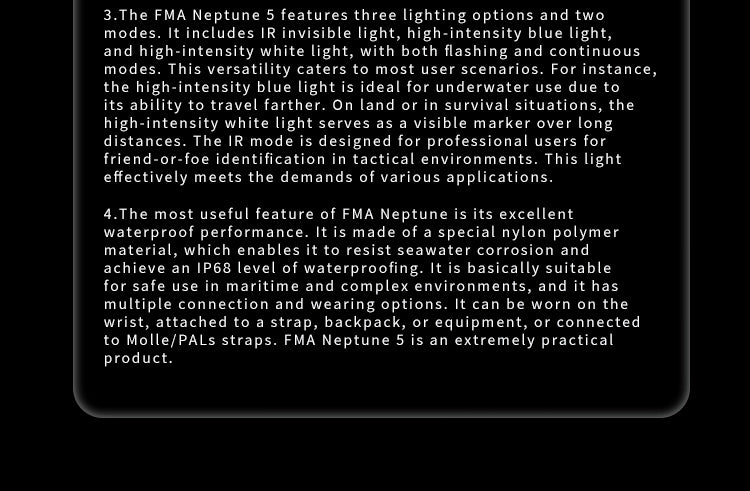 FMA Neptune 5 Diving Marker Light Waterproof Ipx68 Search and Rescue Strobe - BK - APEXTAC GEAR