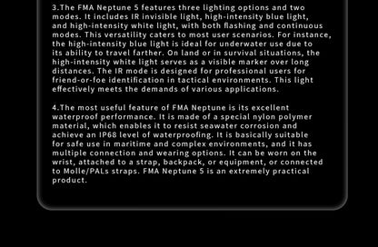 FMA Neptune 5 Diving Marker Light Waterproof Ipx68 Search and Rescue Strobe - BK - APEXTAC GEAR