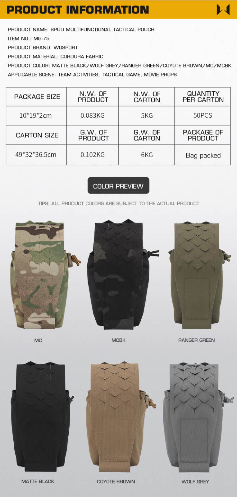 WOSPORT MG-75 SPUD Multifunctional Tactical Pouch (MG-75) - APEXTAC GEAR