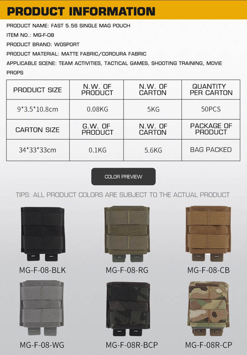 WOSPORT FAST 556 Single Mag Pouch (Short) - (MG-F-08) - APEXTAC GEAR