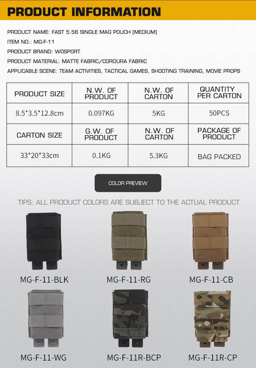 WOSPORT FAST 556 Single Mag Pouch (Medium) - (MG-F-11) - APEXTAC GEAR