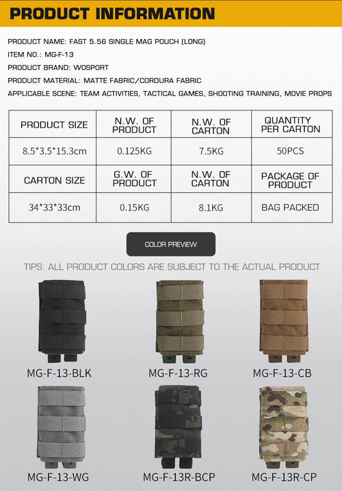 WOSPORT FAST 556 Single Mag Pouch (Long) - (MG-F-13) - APEXTAC GEAR