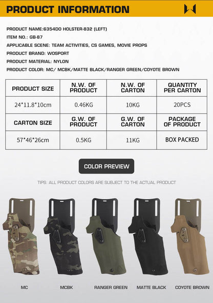 WOSPORT GB-87 6354DO Holster-832 left-side holster in black textile material
