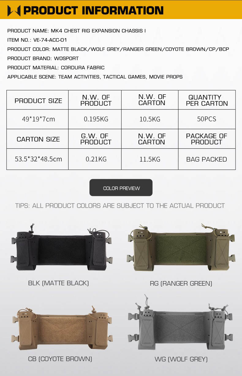 WOSPORT MK4 Chest-Mounted Extended Chassis (VE-74-ACC-01) - APEXTAC GEAR