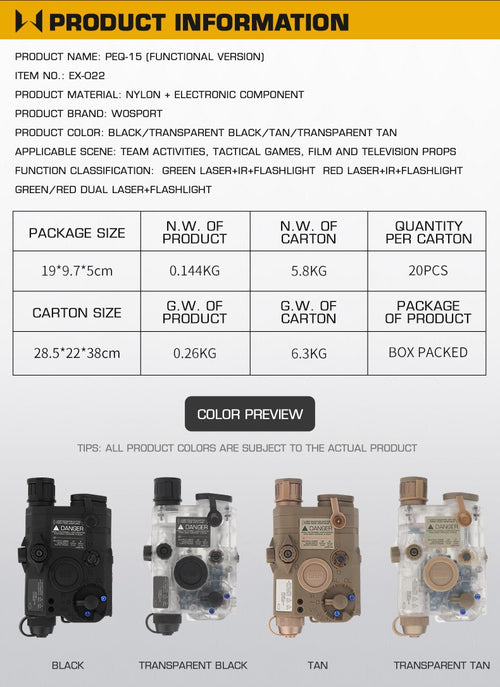 WOSPORT PEQ15 Integrated Laser IR / Light Aiming Device (EX-022) - APEXTAC GEAR