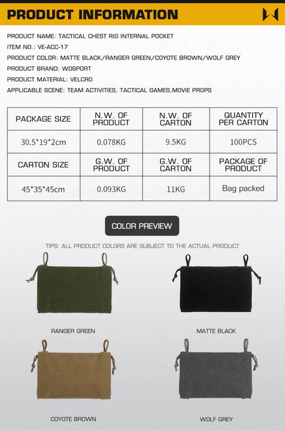 WOSPORT Tactical Chest Rig Internal Pocket (VE-ACC-17) - APEXTAC GEAR