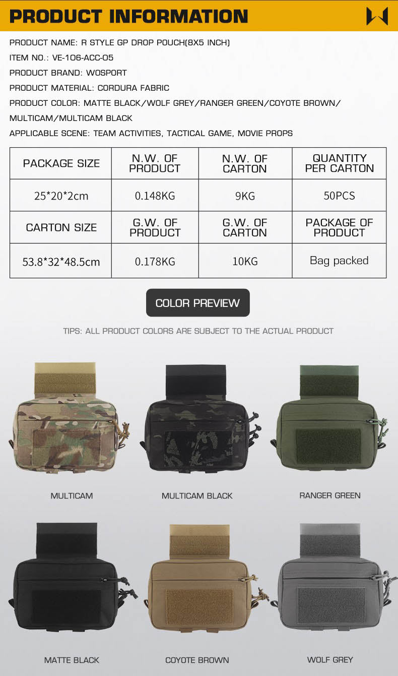 WOSPORT R Series GP Drop Pouch(8X5inch) (VE-106-ACC-05) - APEXTAC GEAR