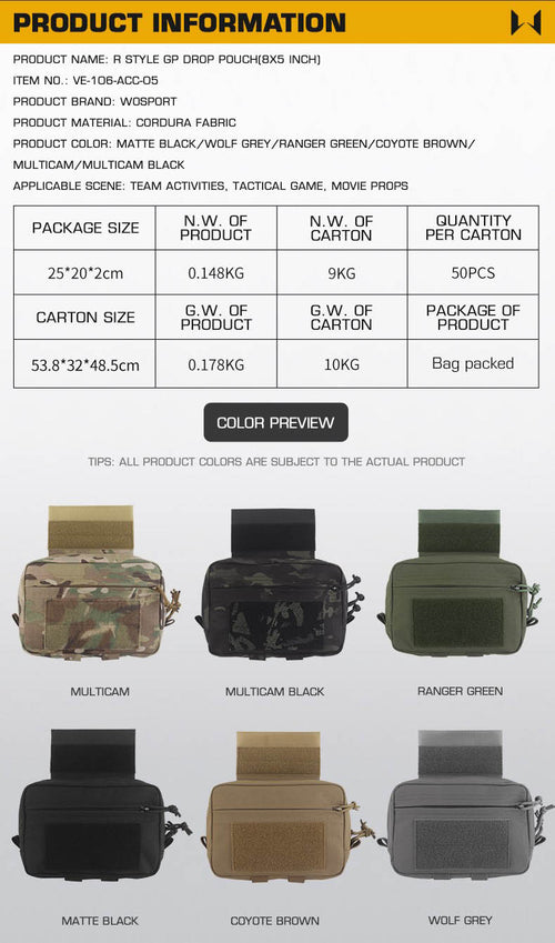 WOSPORT R Series GP Drop Pouch(8X5inch) (VE-106-ACC-05) - APEXTAC GEAR