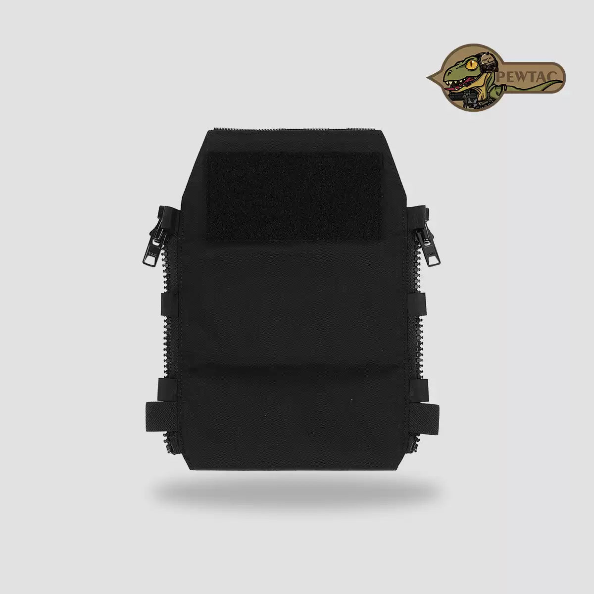 PEW Tactical WTF style back platform panel with slick zip-on design, shown in black, for tactical gear and load carriage.