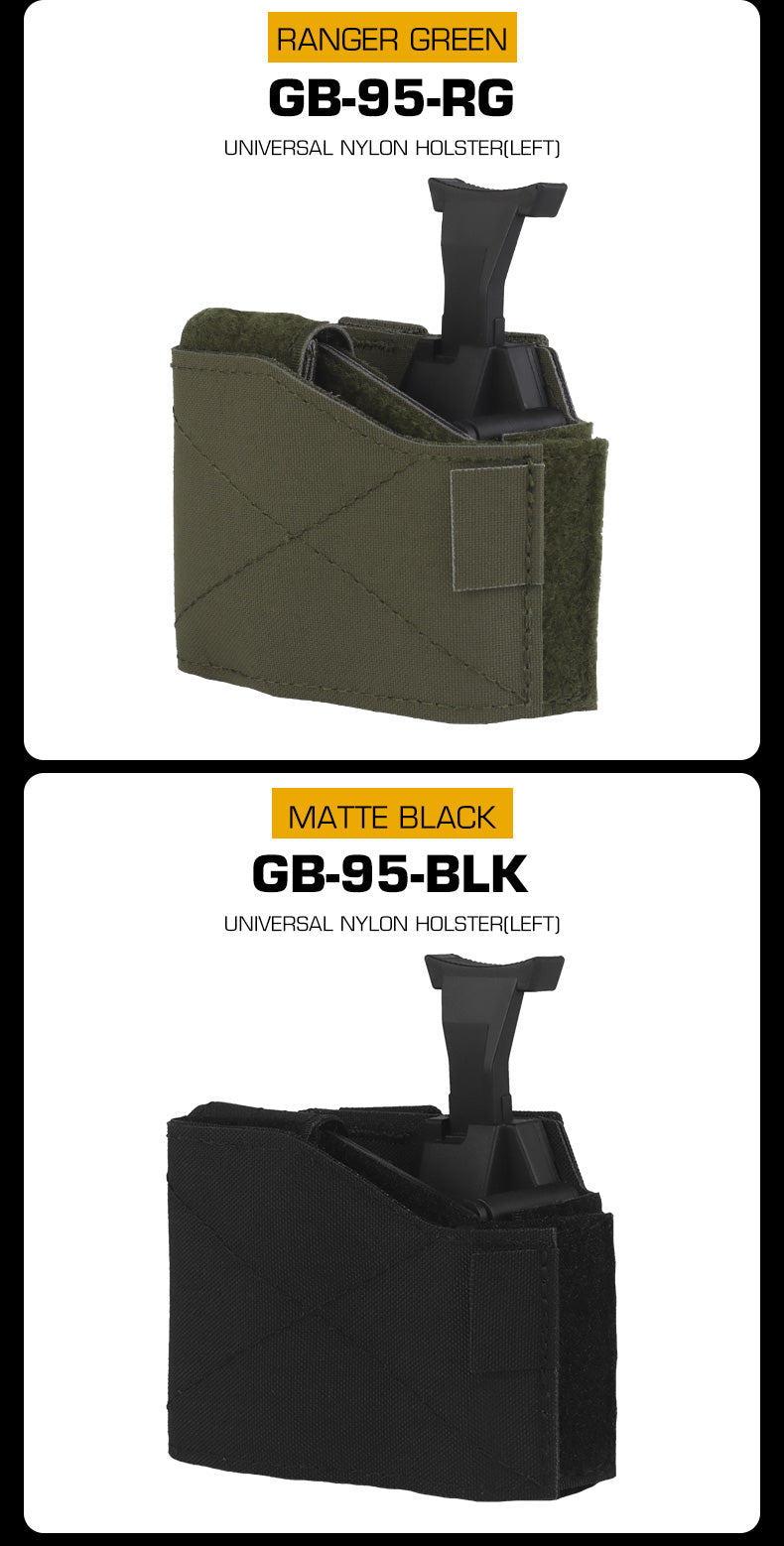 WOSPORT GB-95 universal nylon holster, left-hand design, black exterior close-up