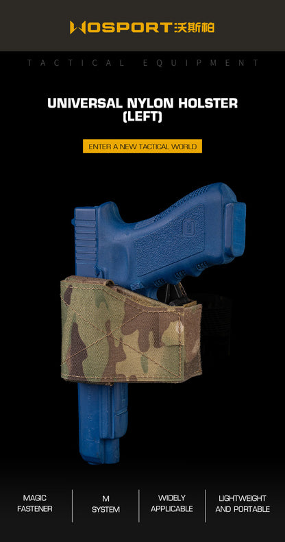 WOSPORT GB-95 Universal Nylon Holster left-hand view, black tactical holster for 69-79 models