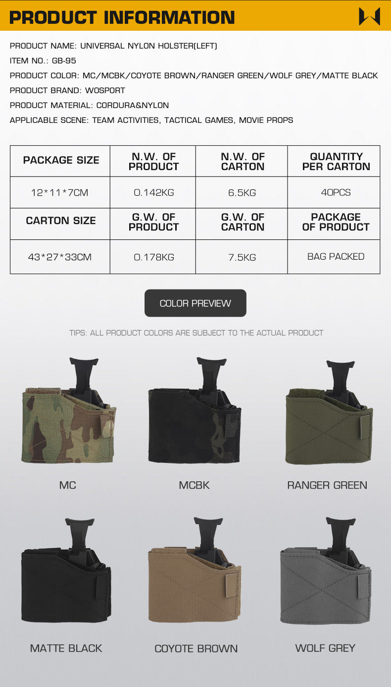 WOSPORT GB-95 Universal Nylon Holster, left-hand design for 69-79 models
