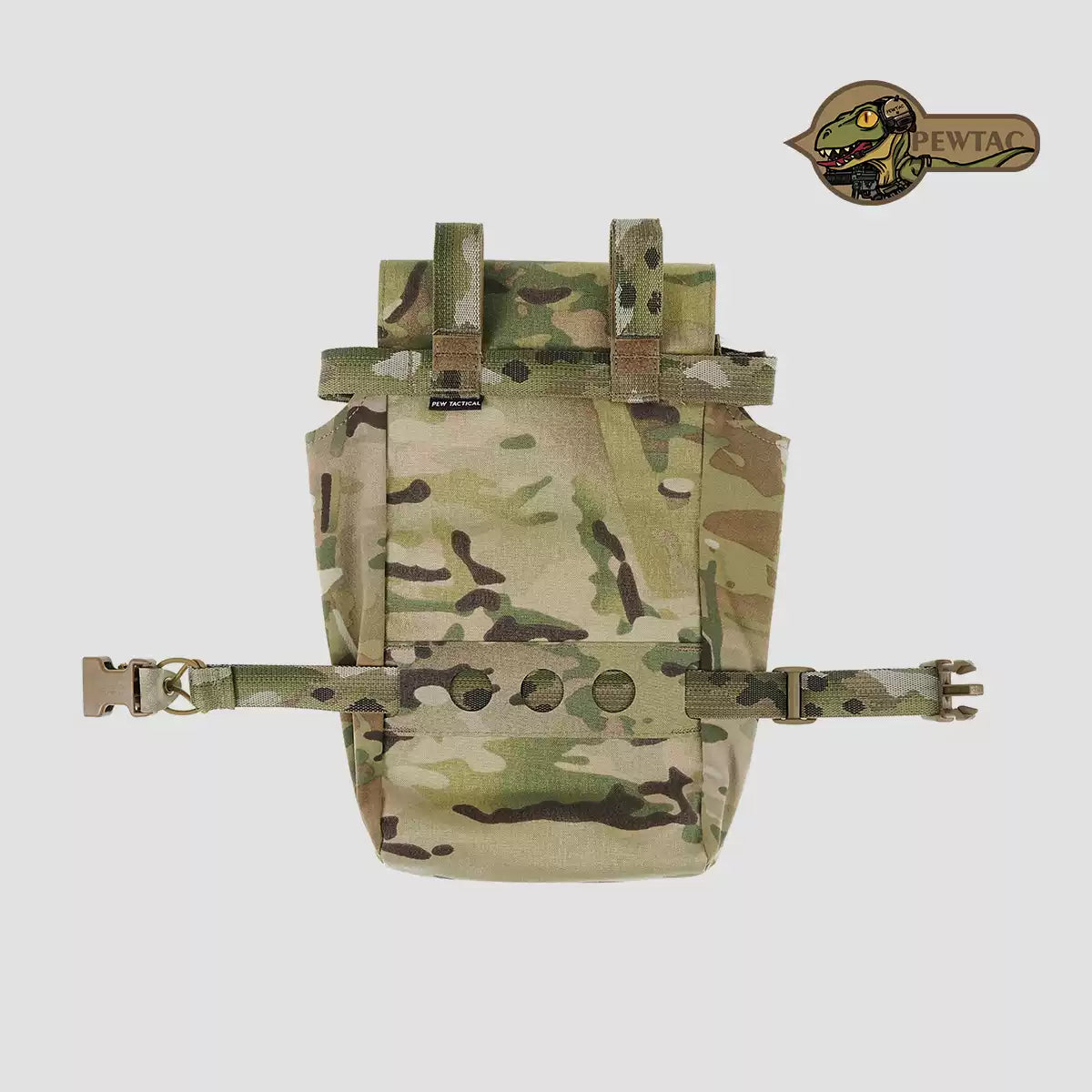 PEW Tactical FC Style TRAK tactical thigh bag with utility pouch, adjustable straps, and multiple compartments for gear storage.