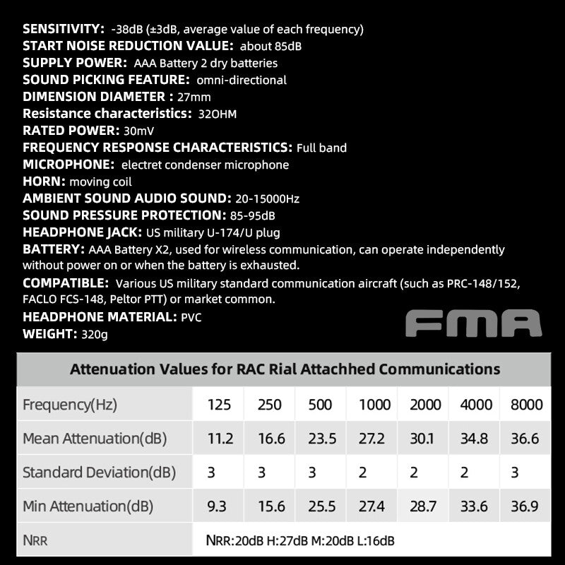 FMA FCS Tactical Headset COMTAC3 Headset Communication Pickup Noise Reduction - DE - APEXTAC GEAR