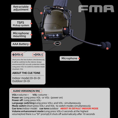 FMA FCS Tactical Headset COMTAC3 Headset Communication Pickup Noise Reduction - DE - APEXTAC GEAR