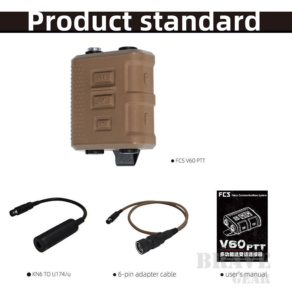 FMA FCS Headset Military Gear Communication V60 PTT - TAN - APEXTAC GEAR