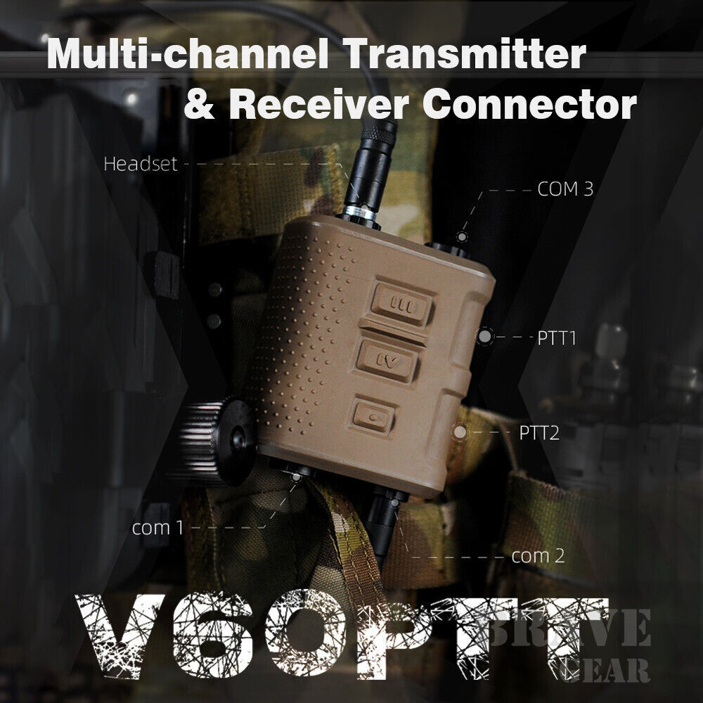 FMA FCS Headset Military Gear Communication V60 PTT - TAN - APEXTAC GEAR