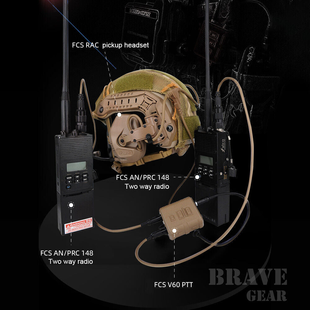 FMA FCS Headset Military Gear Communication V60 PTT - TAN - APEXTAC GEAR
