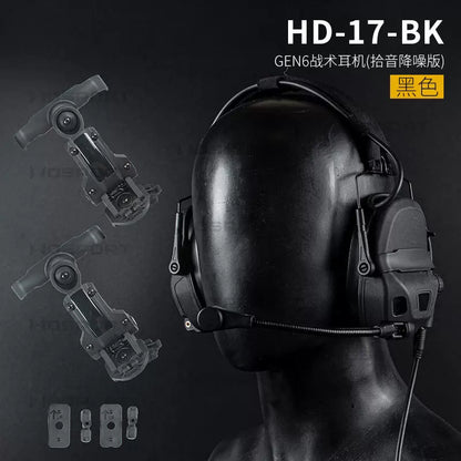 Wosport Gen 6 Tactical Headset with Active Noise Reduction & Sound Pickup (HD-17) - Convertible Headband & Helmet Mount