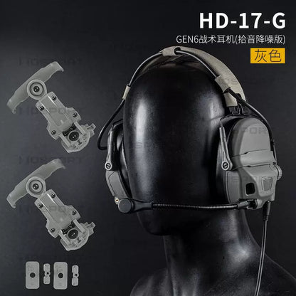 Wosport Gen 6 Tactical Headset with Active Noise Reduction & Sound Pickup (HD-17) - Convertible Headband & Helmet Mount