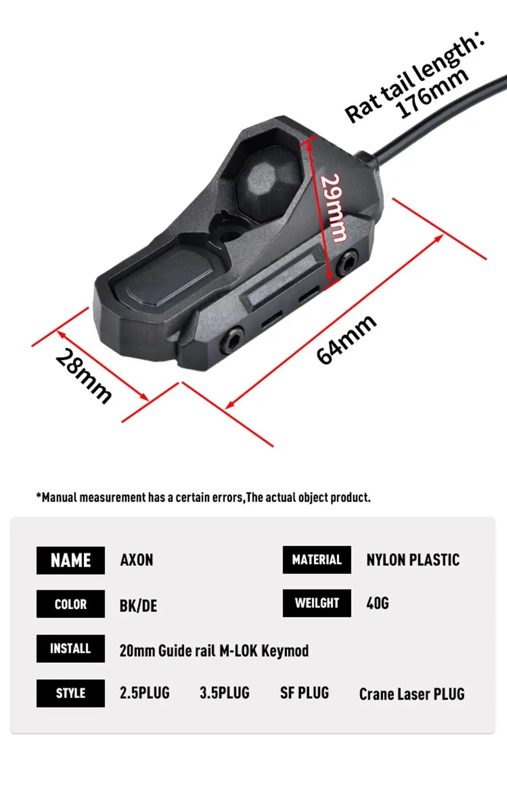 WADSN AXON Modbutton Rail Mount Pressure Switch PEQ Laser Crane Plug SF Light - APEXTAC GEAR