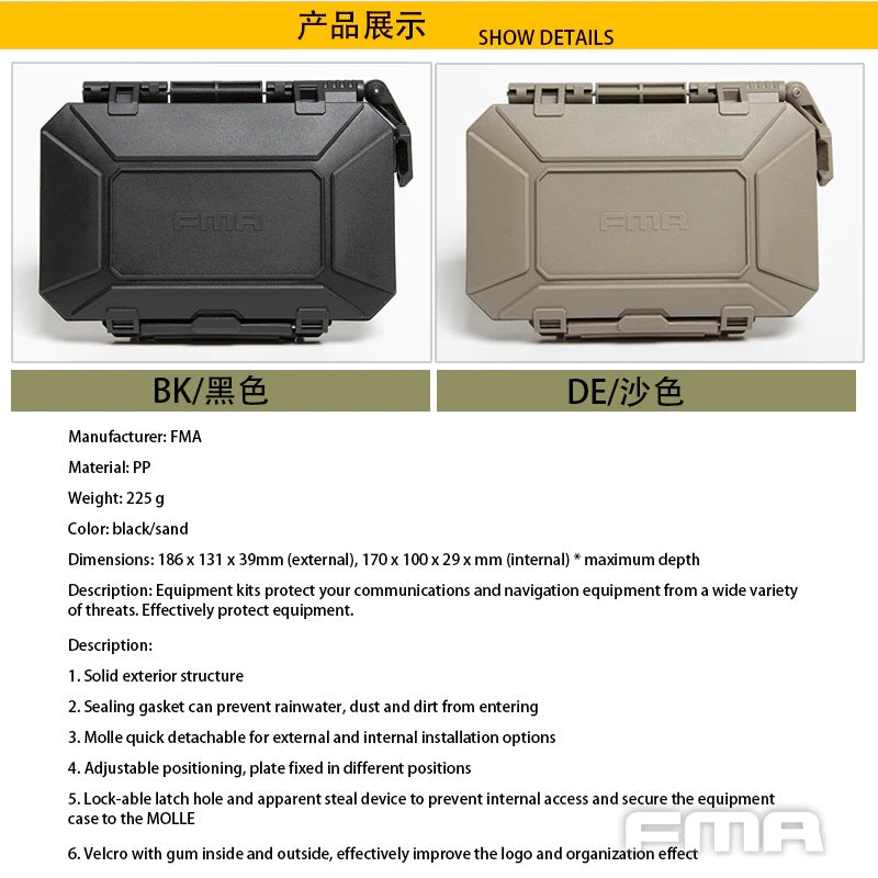 FMA Survival tool Case Container Storage Carry Box - BK (TB1400) - APEXTAC GEAR