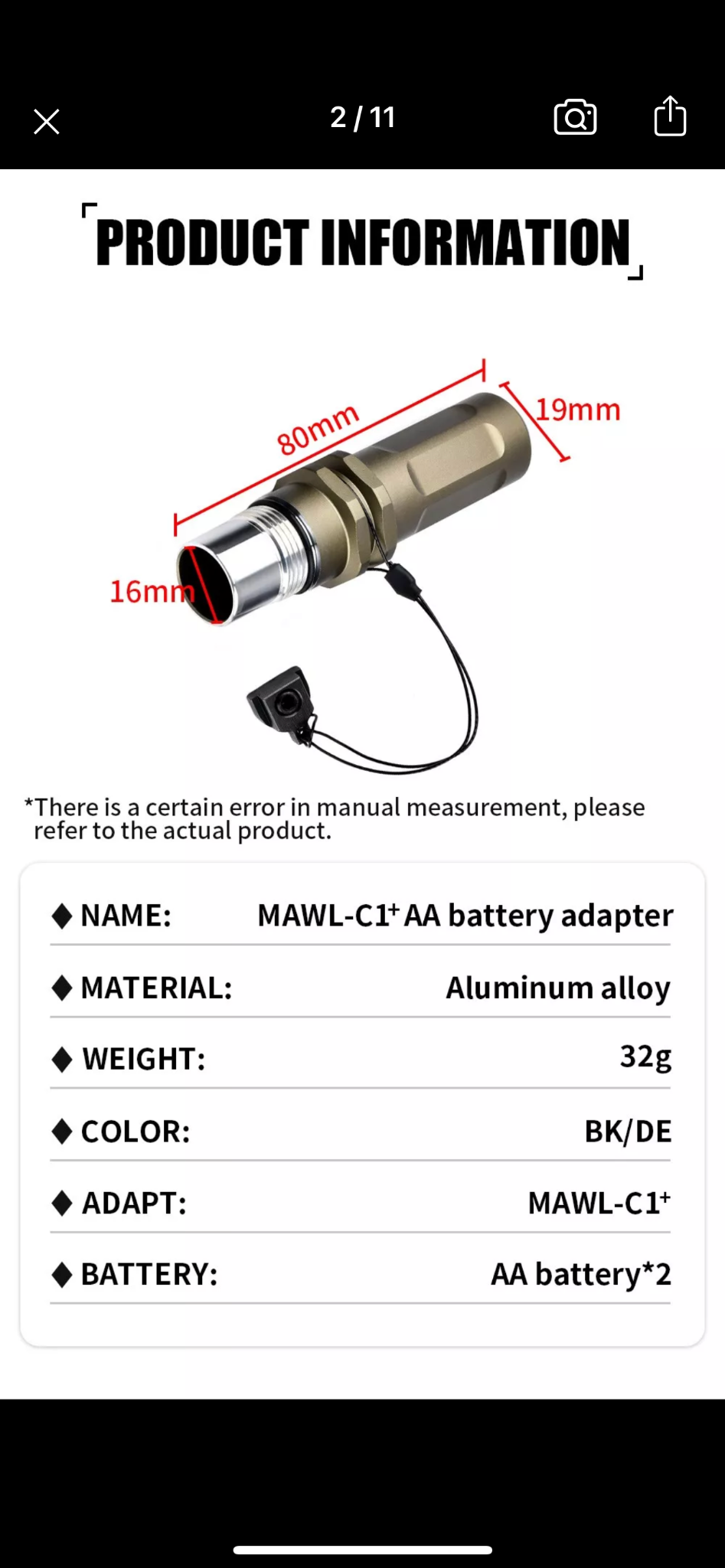 WADSN AA Battery Adapter For Ec2 Endcap for MAWL C1 Unit (WD07028) - APEXTAC GEAR
