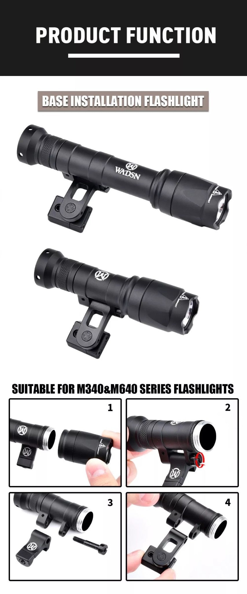 WADSN S&S M-Ax Mount for SF Pro Flashlight on Helmet Rail (WD02037) - APEXTAC GEAR