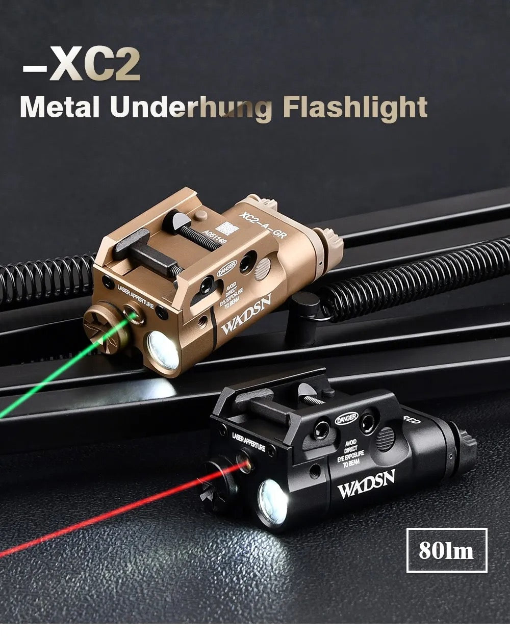 WADSN XC2 Compact Tactical Light Rail Mount LED Flashlight with Green Laser - APEXTAC GEAR