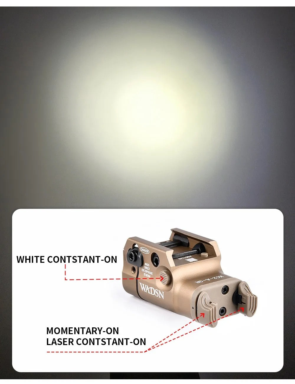 WADSN XC2 Compact Tactical Light Rail Mount LED Flashlight with Green Laser - APEXTAC GEAR