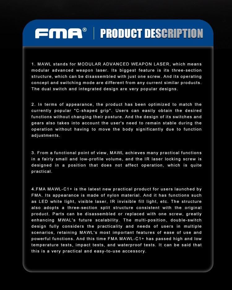 FMA MAWL C1 Visible Laser / IR Pointer / White Light High Power Case Module DE TB1466 - APEXTAC GEAR