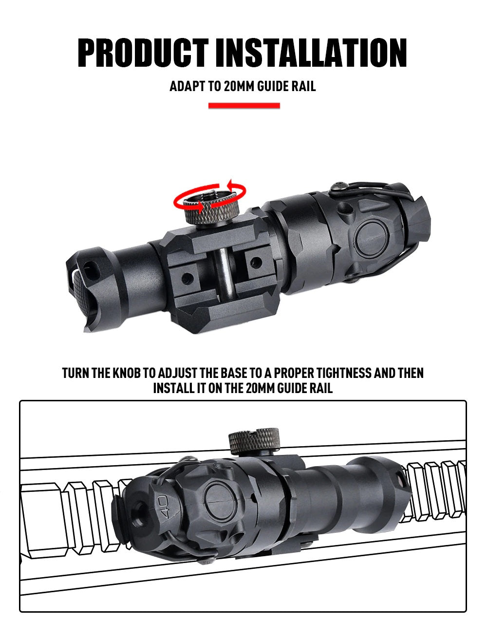 WADSN KIJI K1-10 Tactical Rail Mount Flashlight illumination Scout Light - WHITE - APEXTAC GEAR