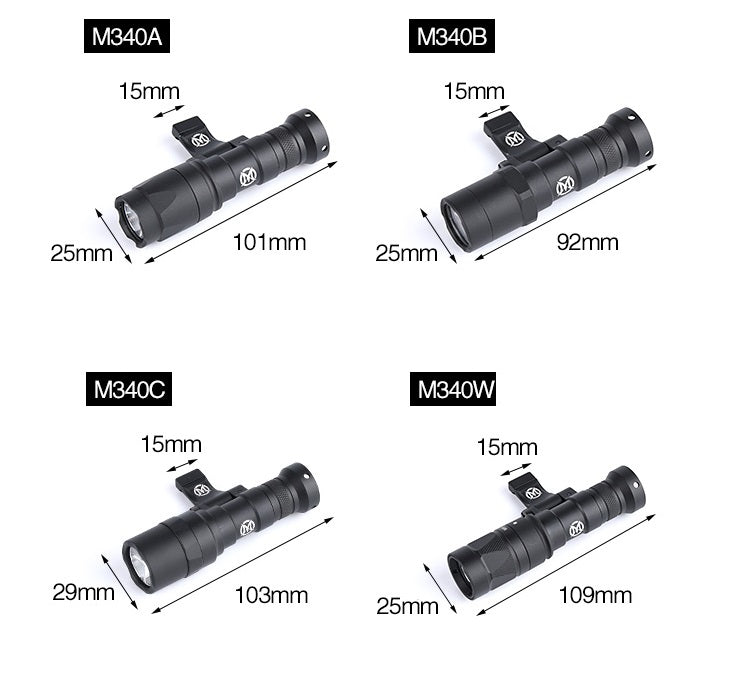 WADSN M340C Scout Light PRO Rail Mount LED Flashlight - BLACK (WD04053) - APEXTAC GEAR