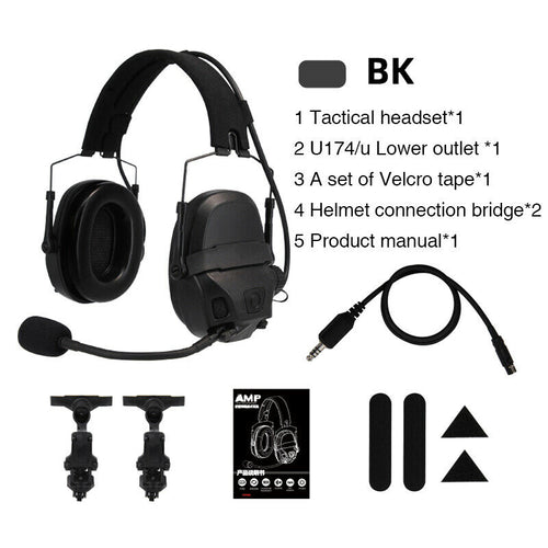 FMA FCS AMP Tactical Headset Communication Noise Reduction DSP Version - BLACK - APEXTAC GEAR