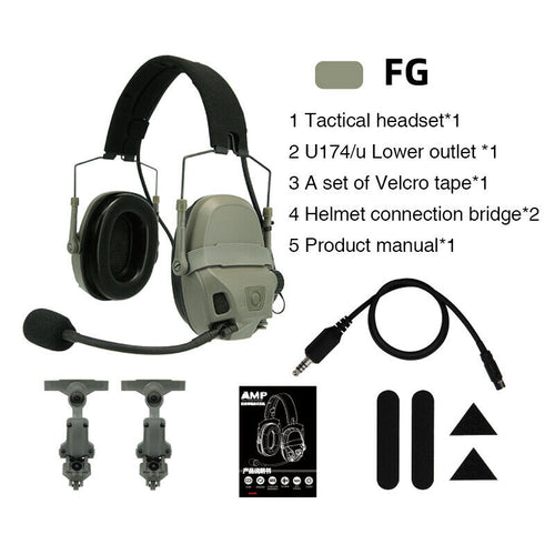 FMA FCS AMP Tactical Headset Communication Noise Reduction DSP Version - FG Green - APEXTAC GEAR
