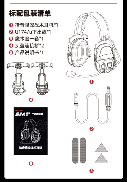 FMA FCS AMP Tactical Headset Communication Noise Reduction DSP Version - BLACK - APEXTAC GEAR