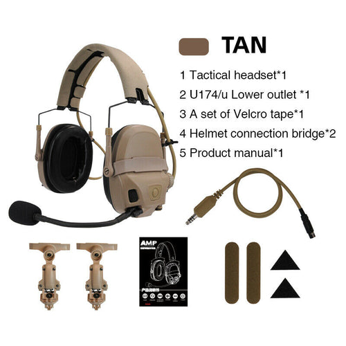 FMA FCS AMP Tactical Headset Communication Noise Reduction DSP Version - TAN - APEXTAC GEAR